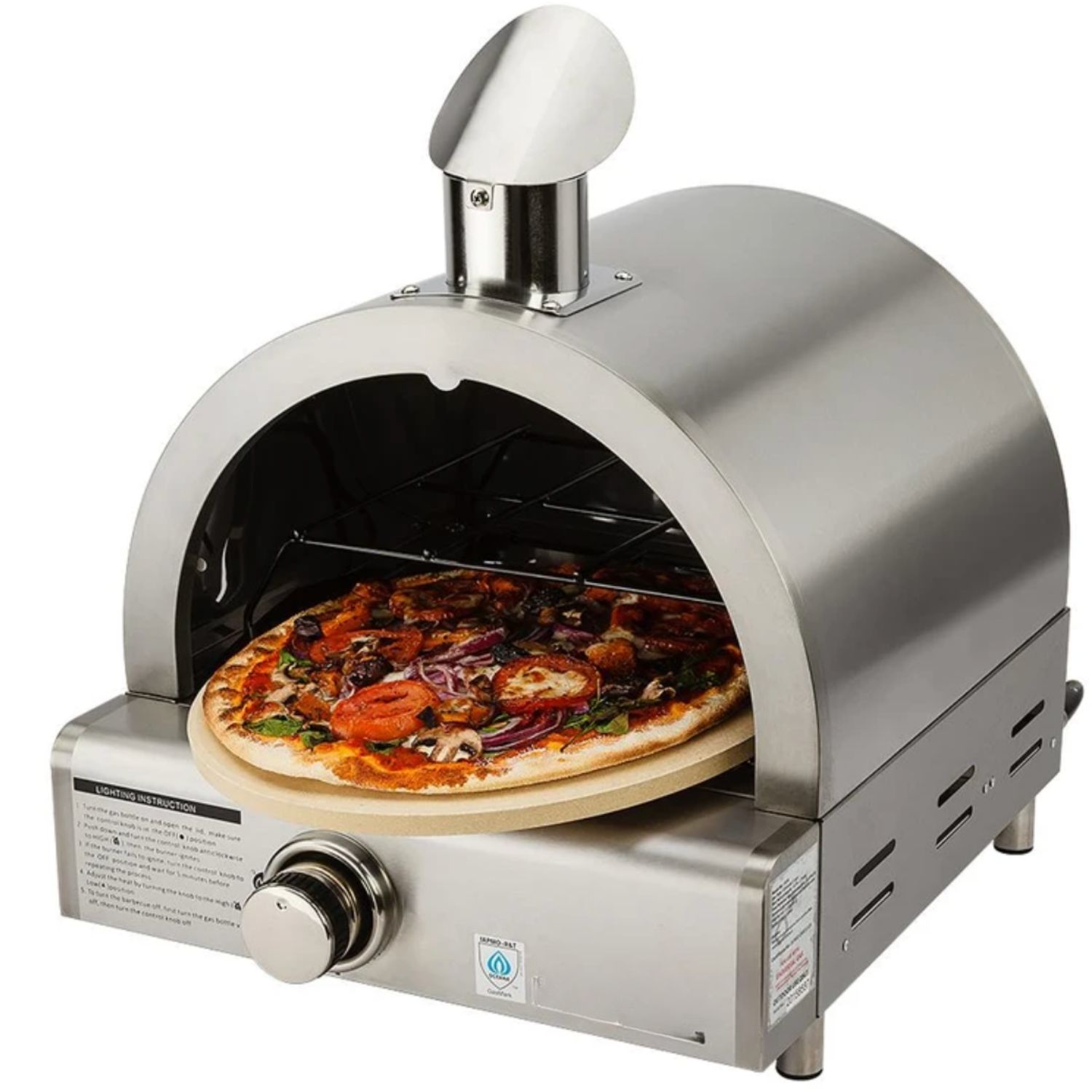 Pizza cooking inside the gas oven